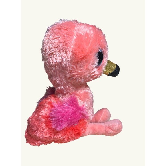 Ty Beanie Boo's Gilda Pink Flamingo 2018 Silk Plush Toy Blue Glitter Eyes - Picture 4 of 14